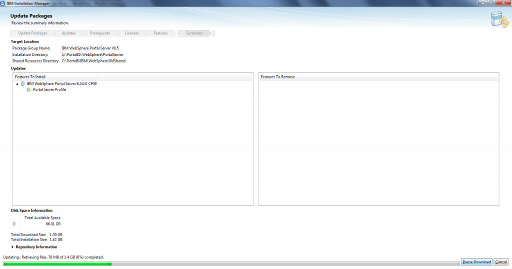 Websphere Portal server v8.5 CF09 Update