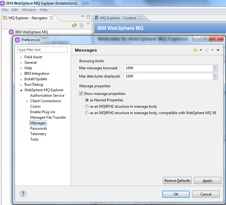 MQ Explorer browsing messages limitation