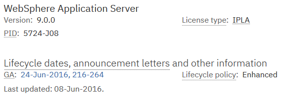 WebSphere application server support lifecycle